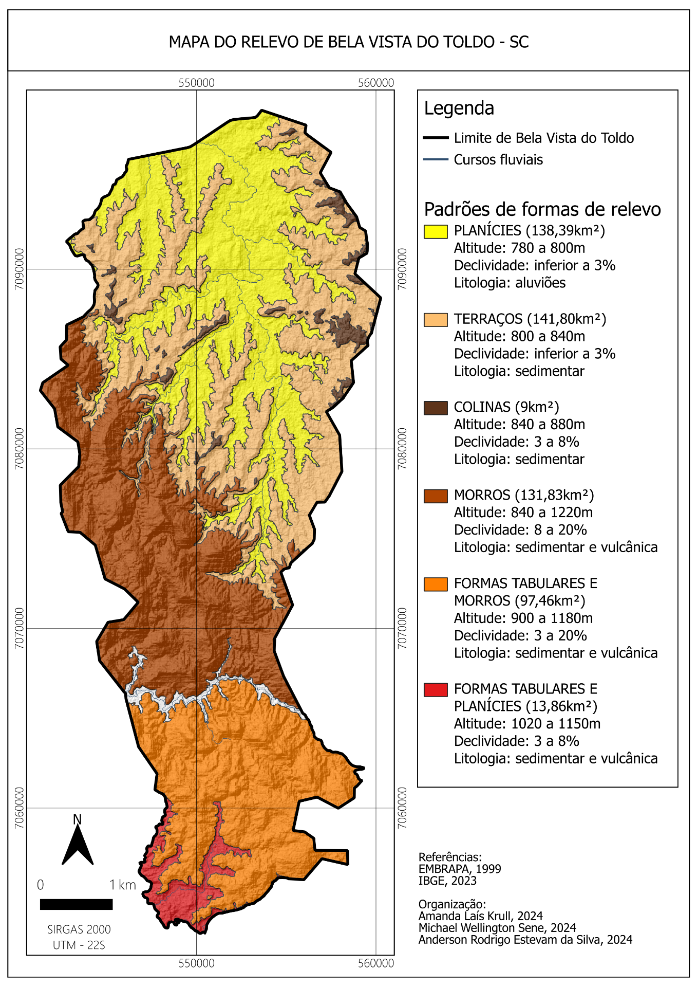 Mapa do Relevo de Bela Vista do Toldo (SC)